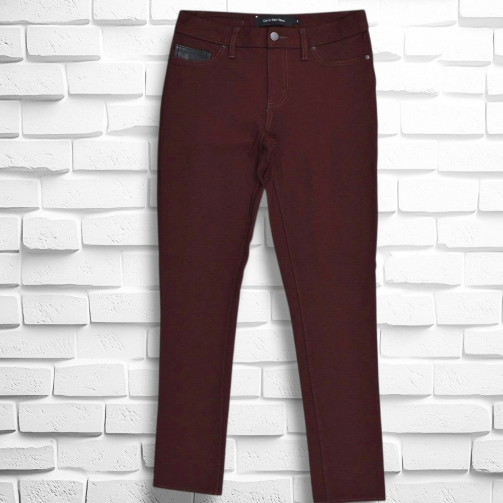 Calvin Klein Women's Size 6 Skinny Pants Maroon Viscose Zip Solid